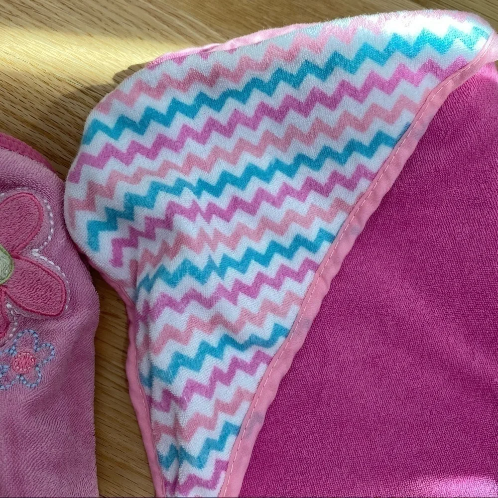 Girls Hooded Towel Bundle Pink Chevron Floral Baby